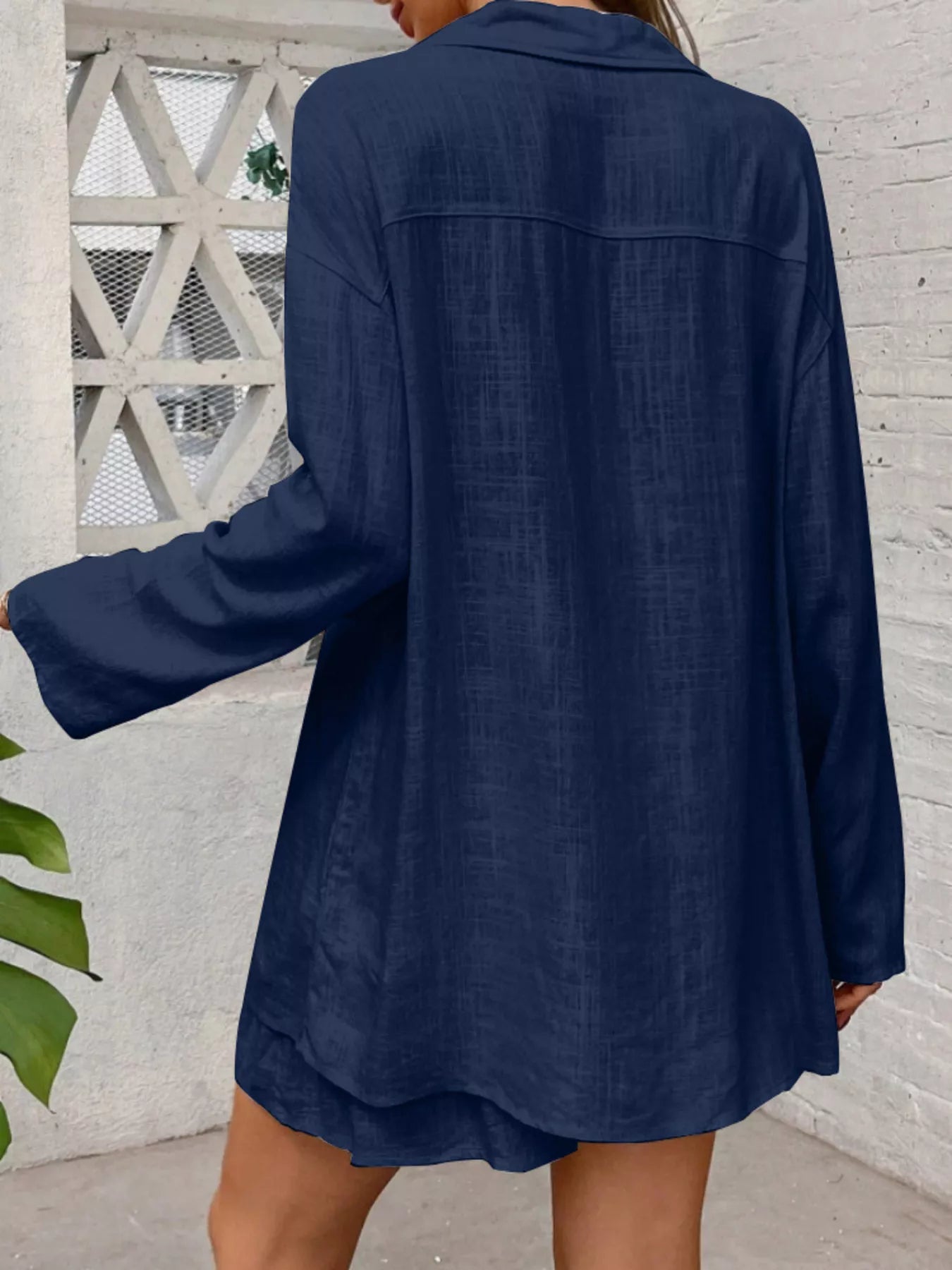 Button Up Roll-Up Sleeve Shirt and Shorts Set