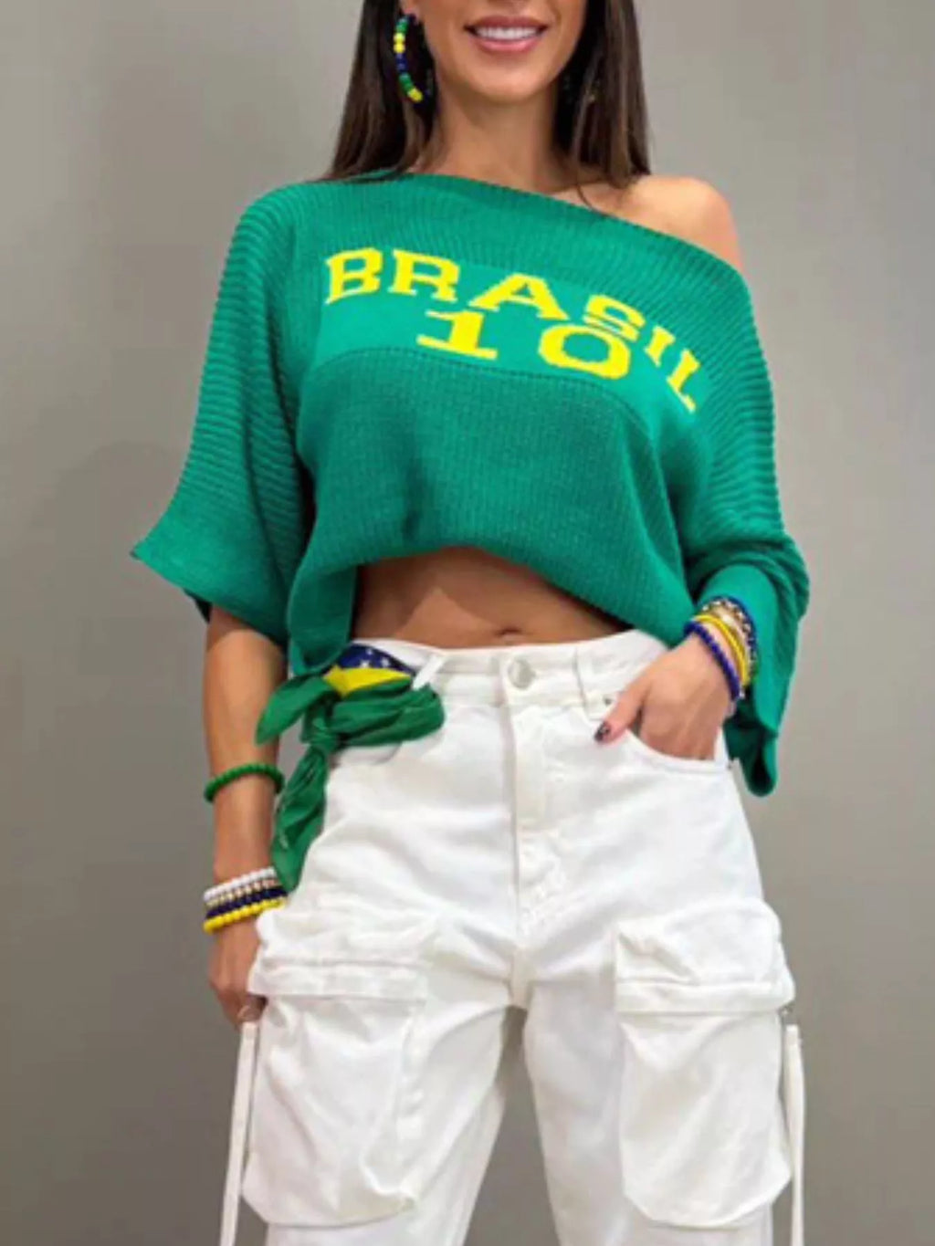 Brasil Letter Boat Neck Sweater