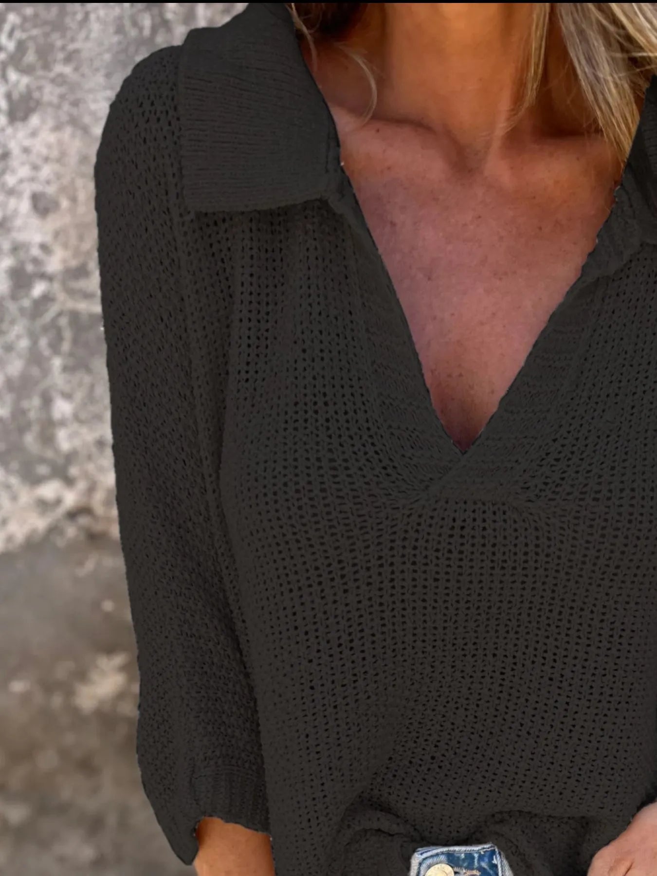 Full Size Johnny Collar Loose Knit Sweater Plus Size