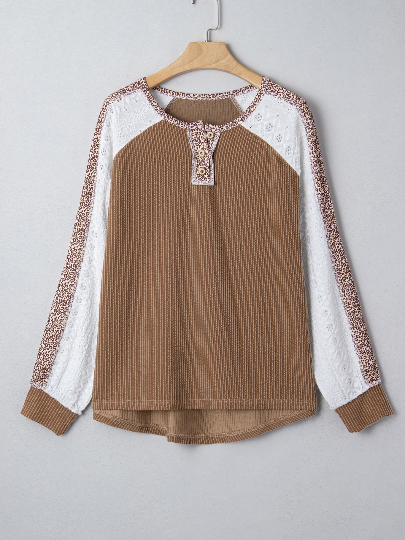 Leopard Trim Raglan Sleeve Top