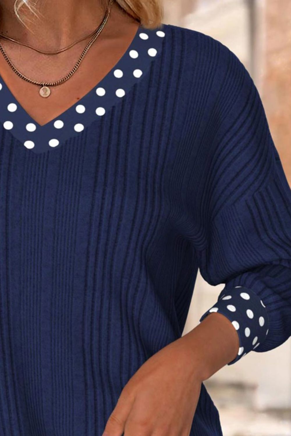 Polka Dot Bowknot Long Sleeve Blouse