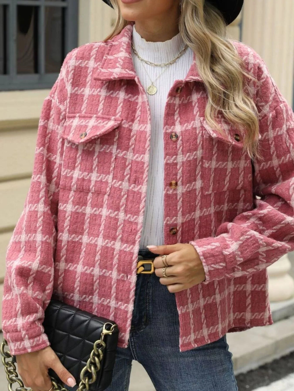 Plaid Button Up Long Sleeve Jacket