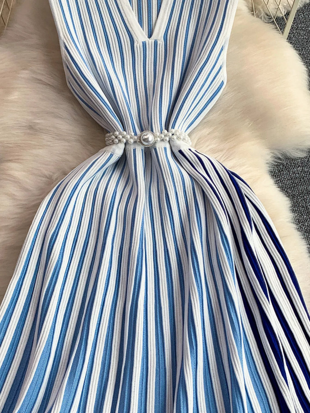 Striped Sleeveless Midi Dress