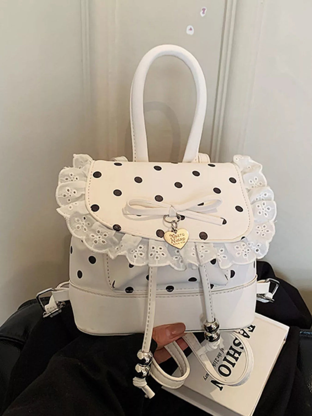 Polka Dot Lace Trim Backpack Bag