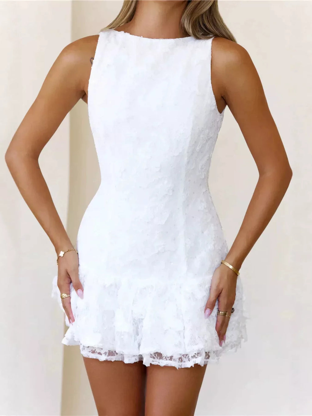 Lace Ruffle Hem Mini Dress