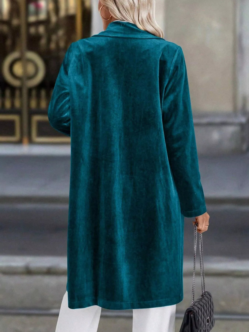 Lapel Collar Long Sleeve Longline Coat