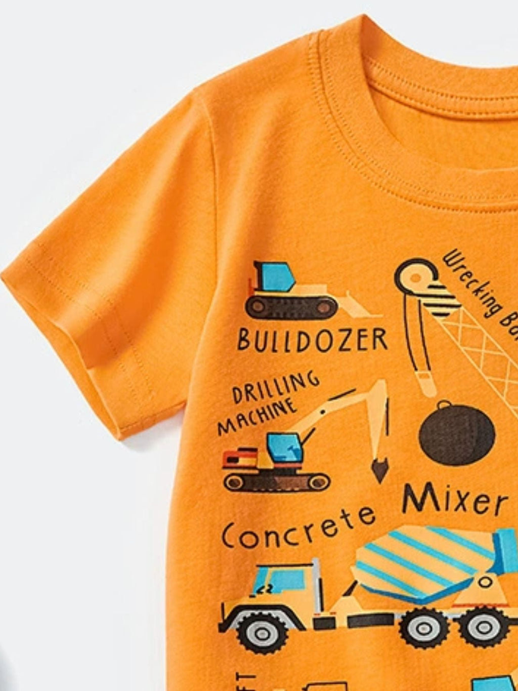 Children's Construction Vehicle Crew Neck Short Sleeve T-Shirt