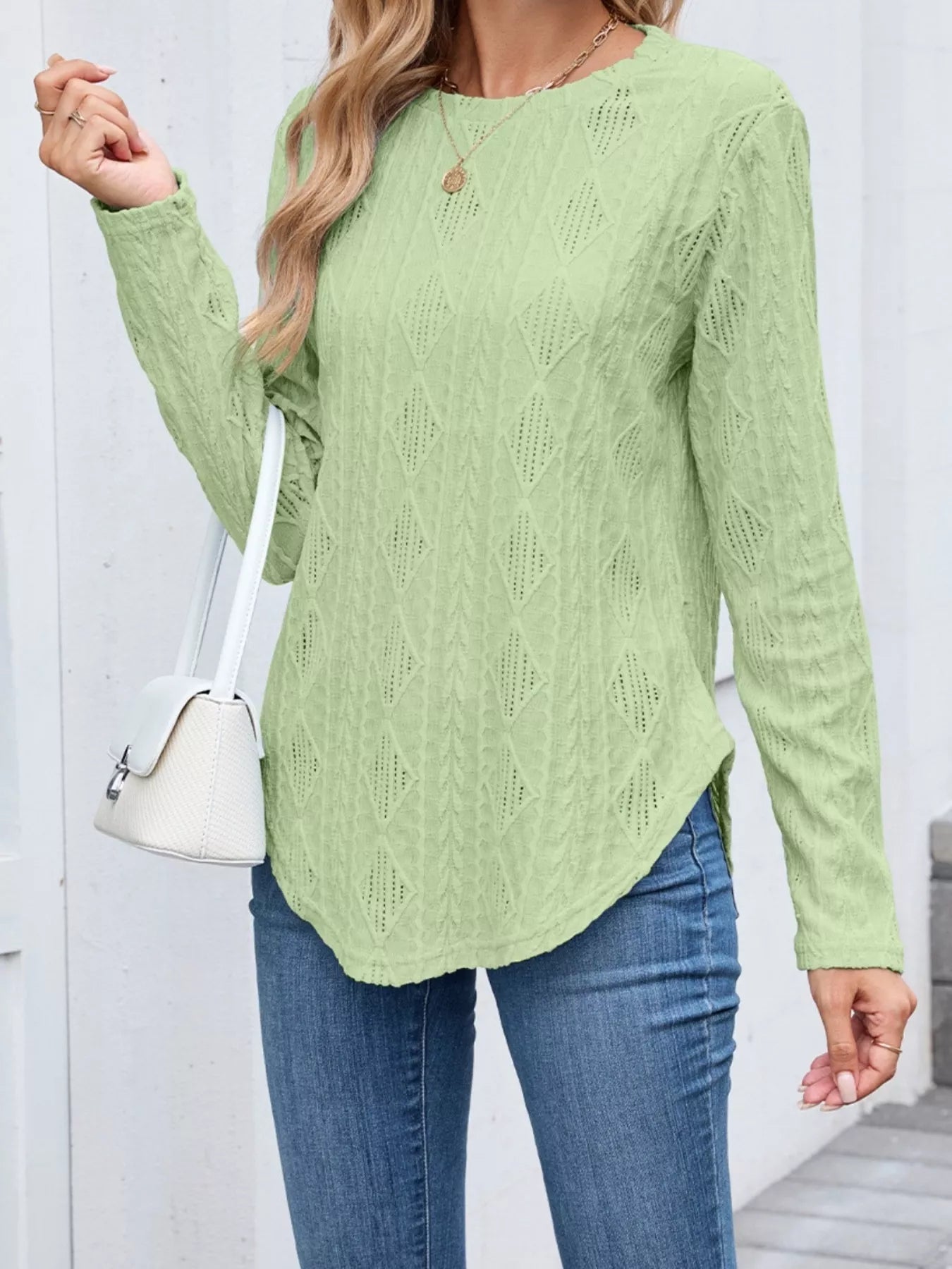 Diamond Pattern Knit Long Sleeve T-Shirt