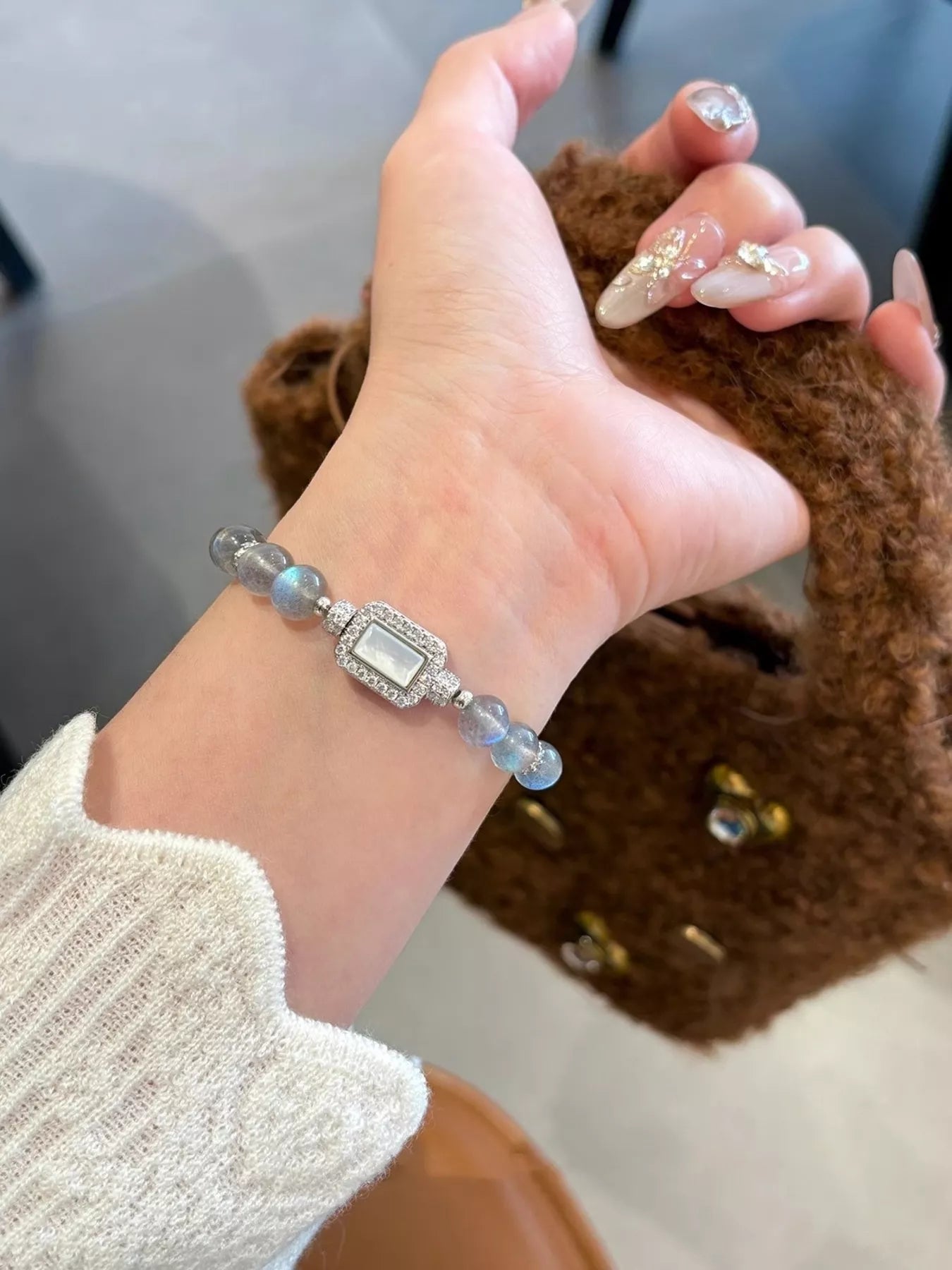Moonstone Bead Geometric Bracelet
