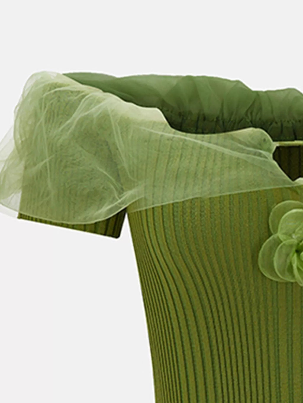 Ribbed Knit Off-Shoulder Ruffle Trim Top