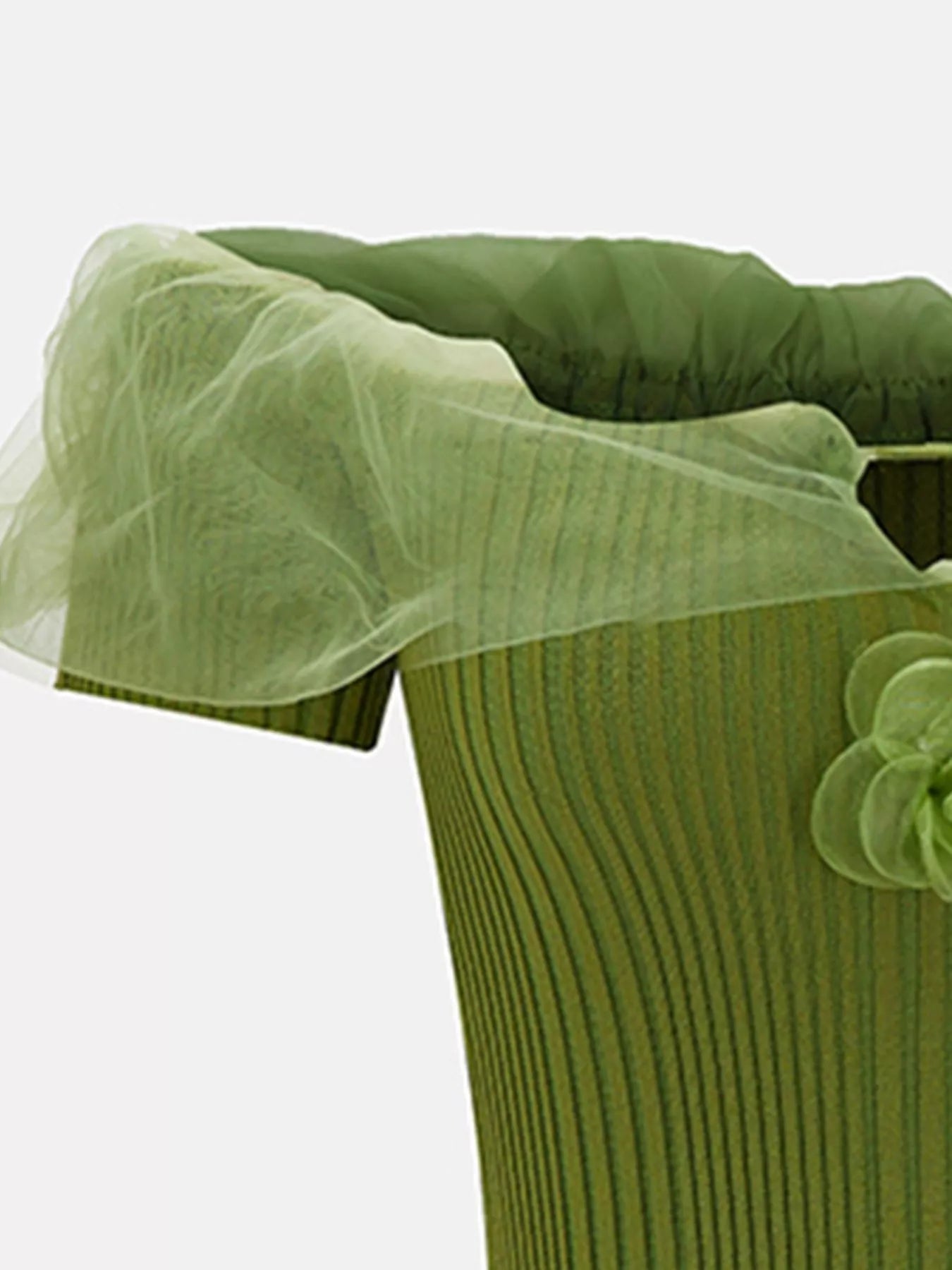 Ribbed Knit Off-Shoulder Ruffle Trim Top