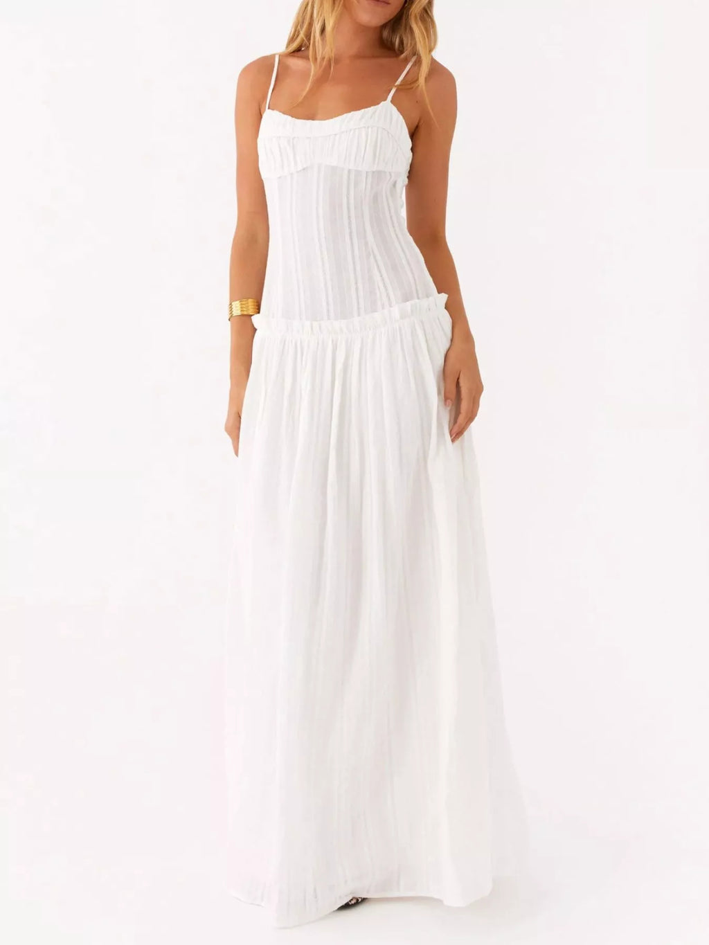 Ruched Spaghetti Strap Maxi Dress