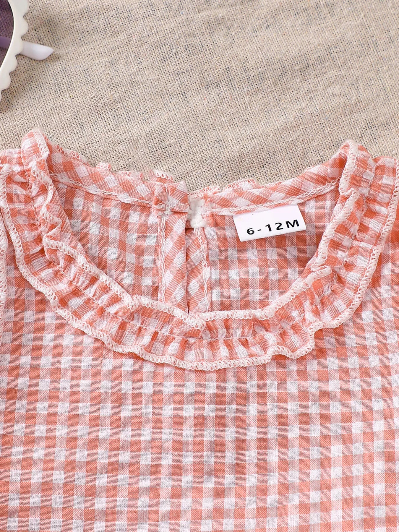 Children's Gingham Ruffle Trim Sleeveless Top & Pants Set