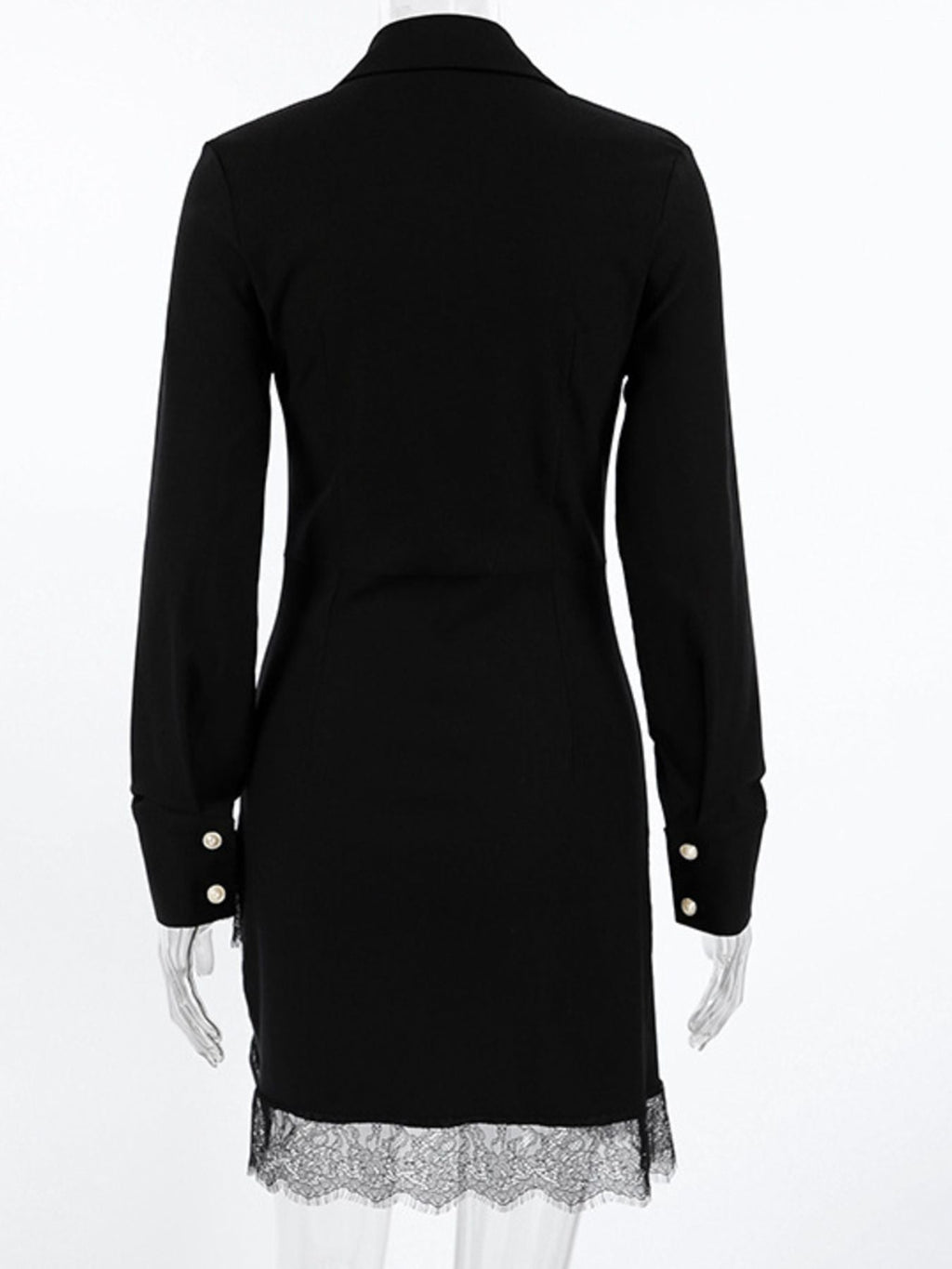 Lace Detail Button Front Long Sleeve Dress