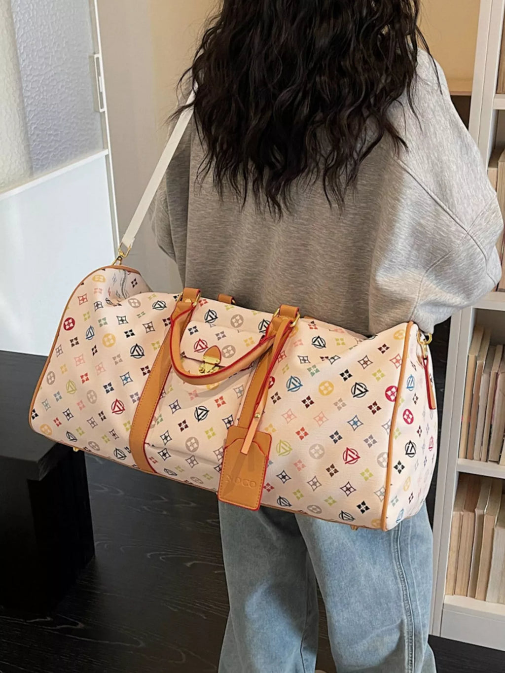 Printed Leather Travel Bag