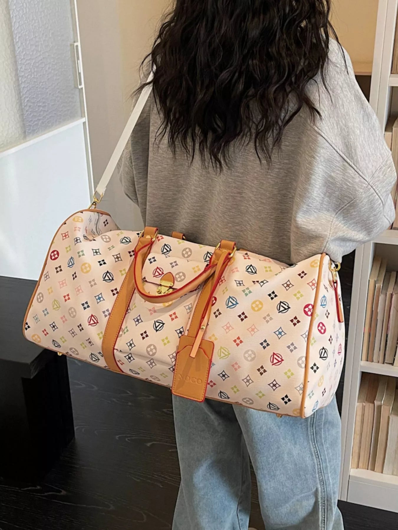 Printed Leather Travel Bag