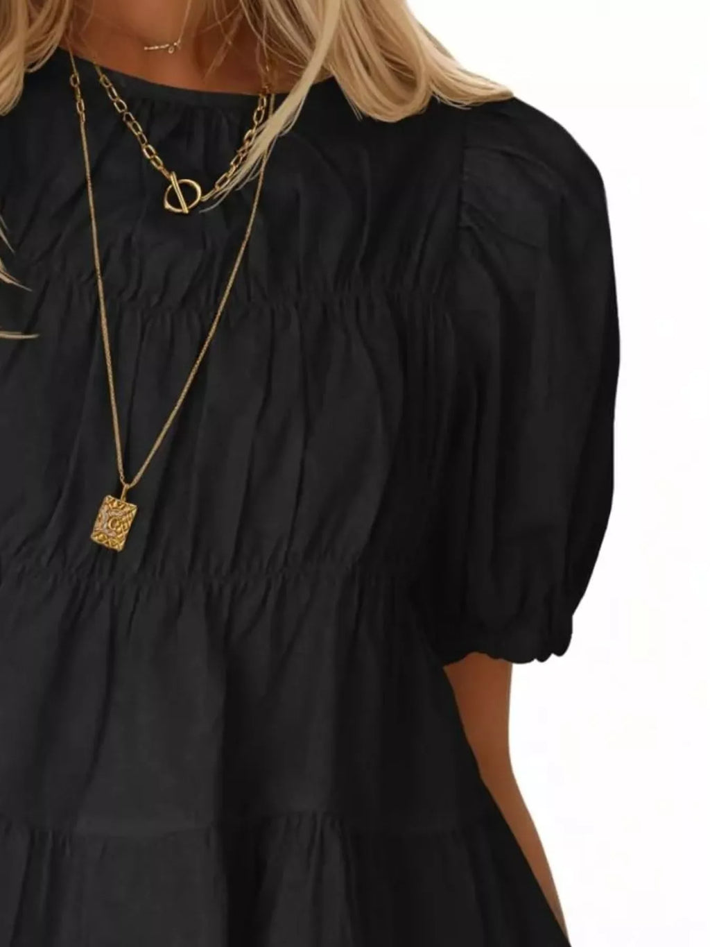 Ruched Tiered Puff Sleeve Blouse