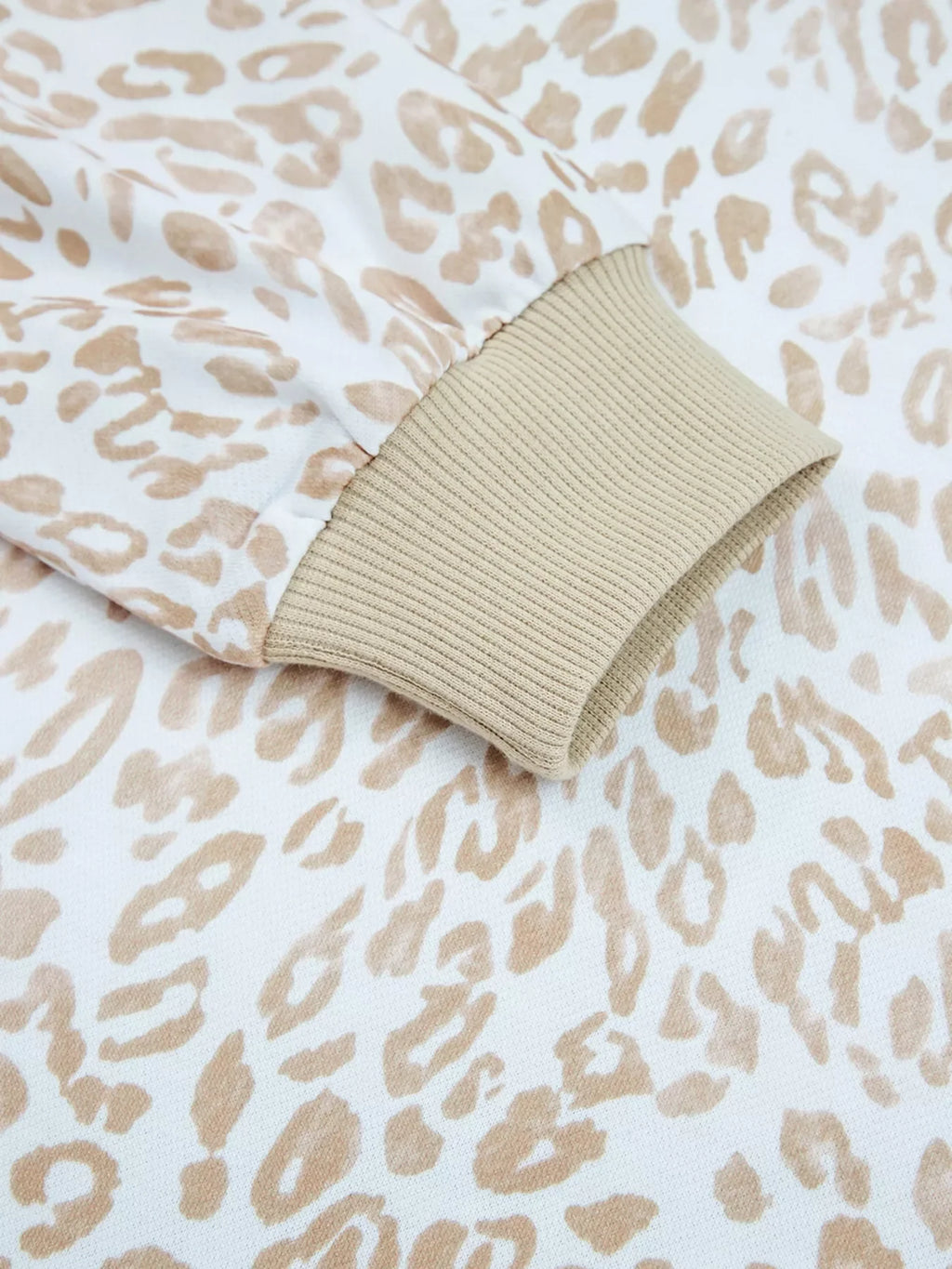 Leopard Ruffle Detail Ribbed Trim Round Neck Sweatshirt