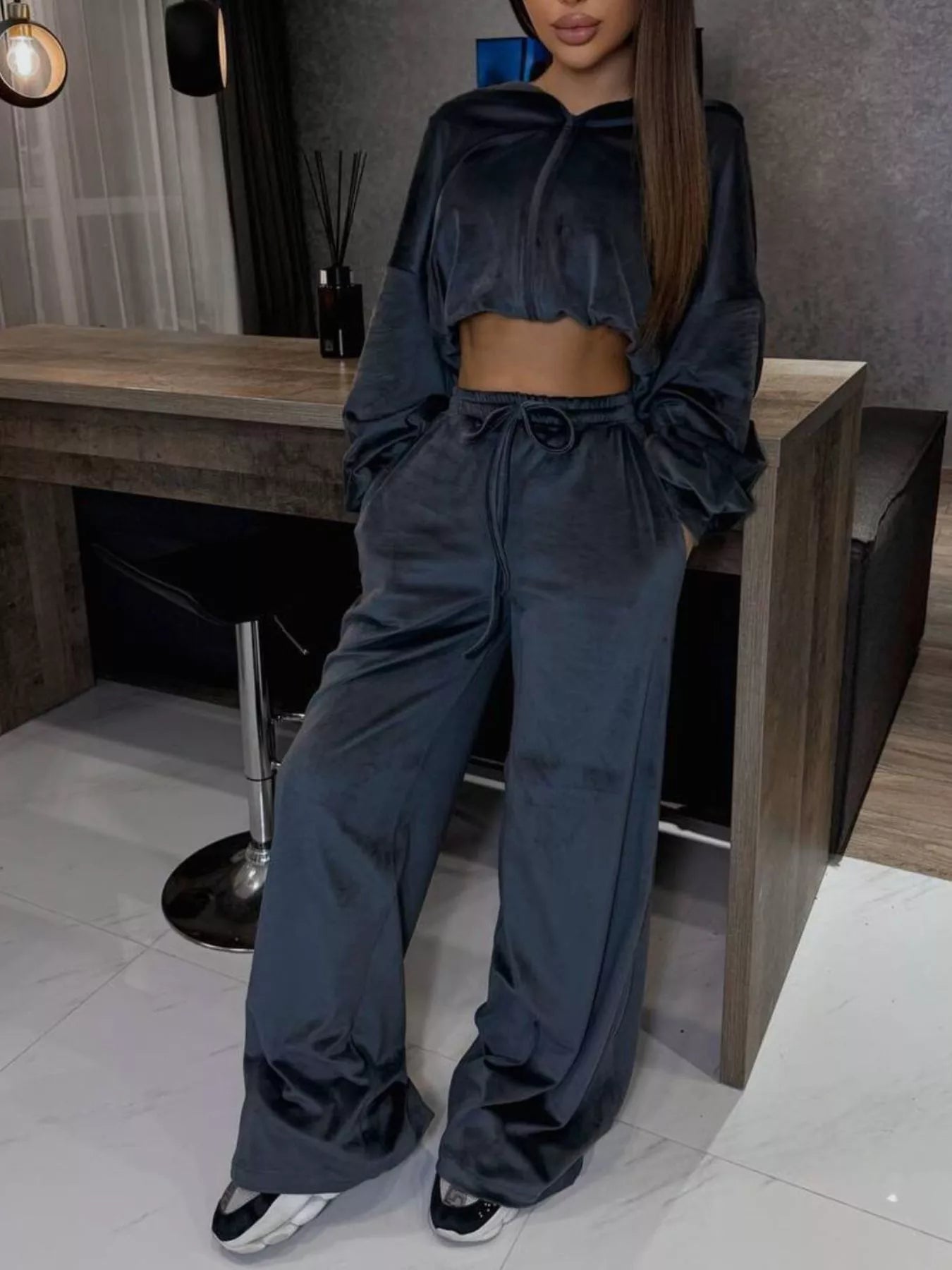 Zip Up Cropped Outerwear and Pants Set