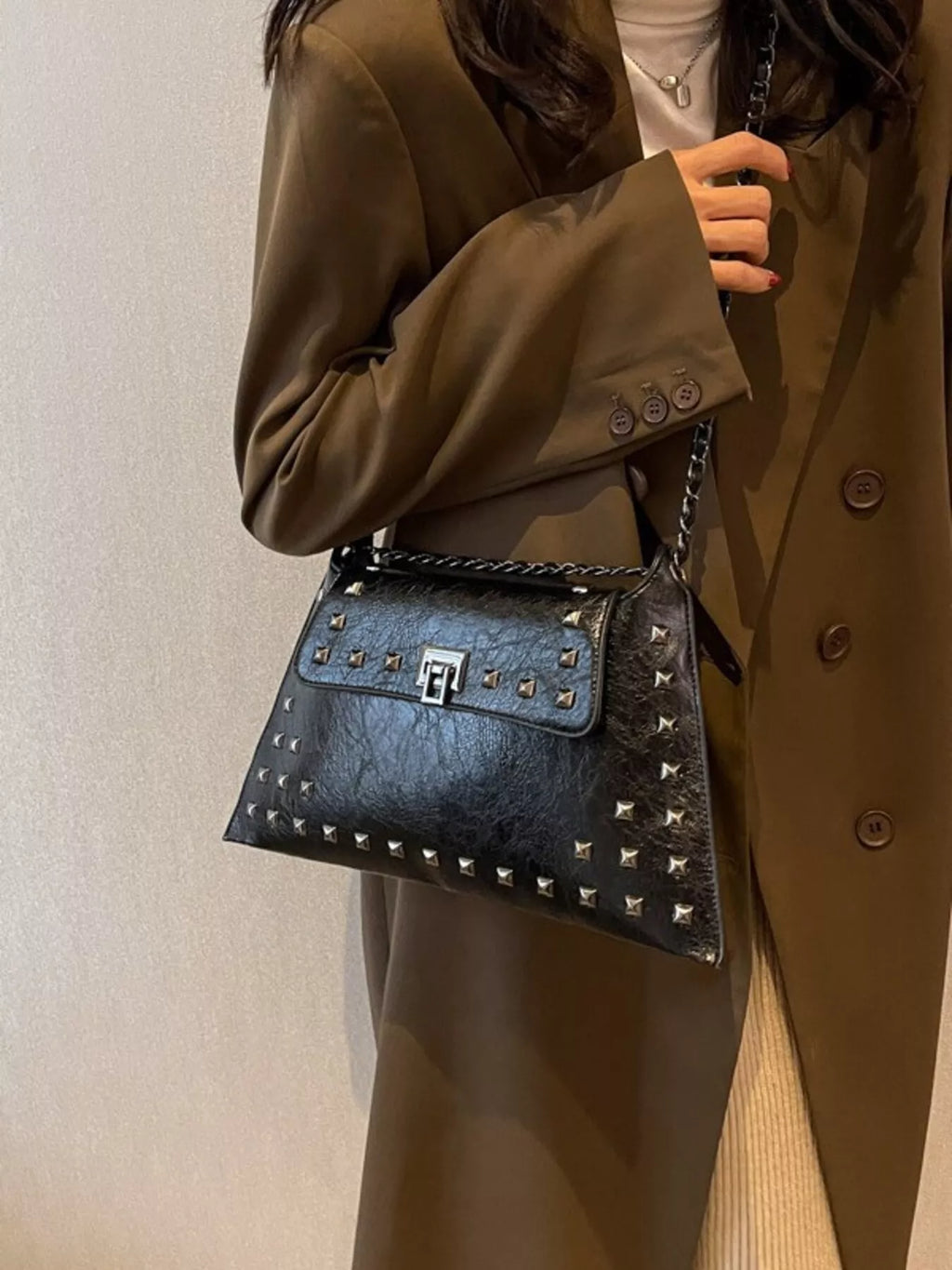 Studded Flap Chain Shoulder Bag