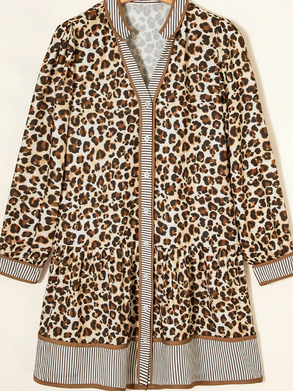 Leopard Print Striped Patchwork 3/4 Sleeve Loose Mini Dress