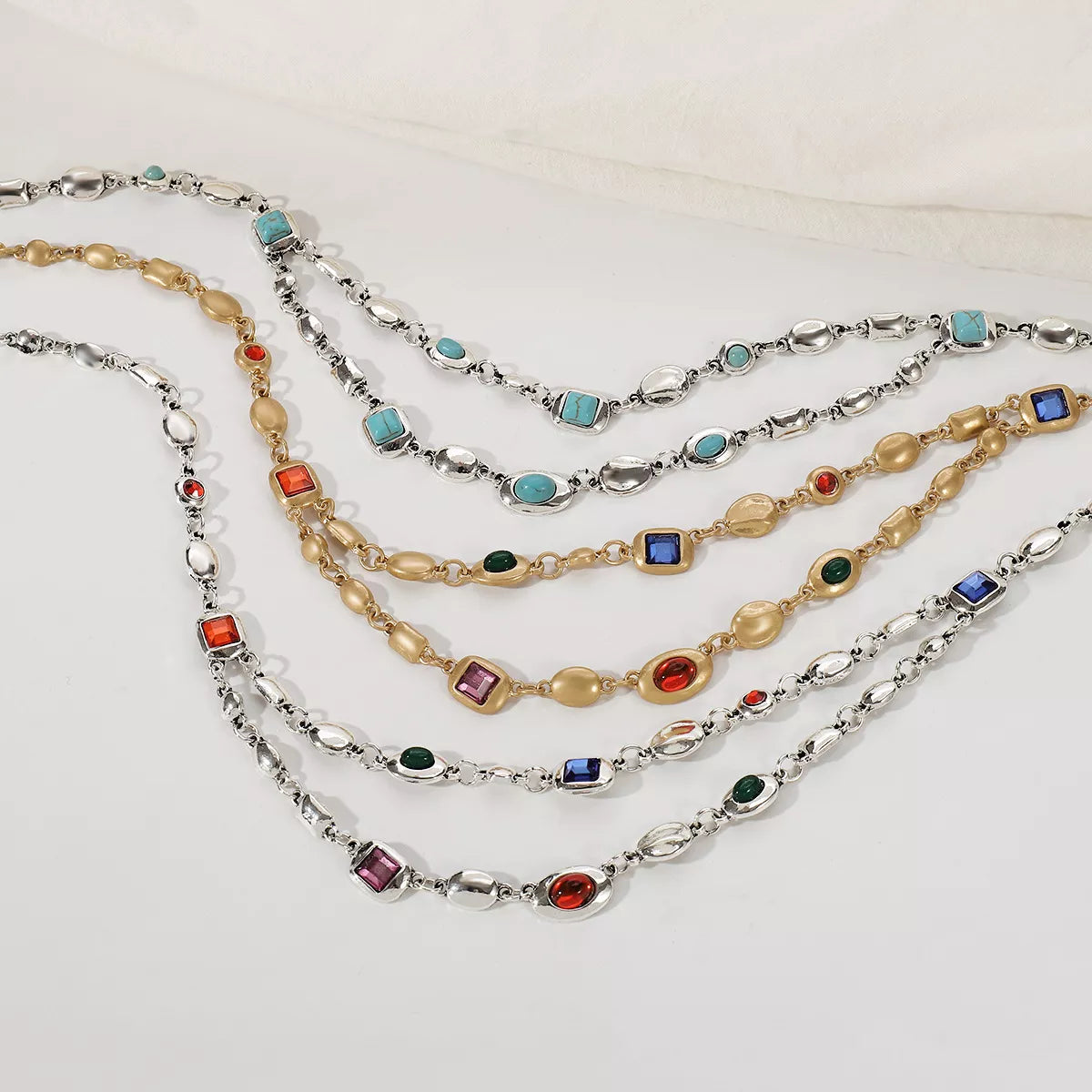 Vintage Multi-Gemstone Double Layered Necklace