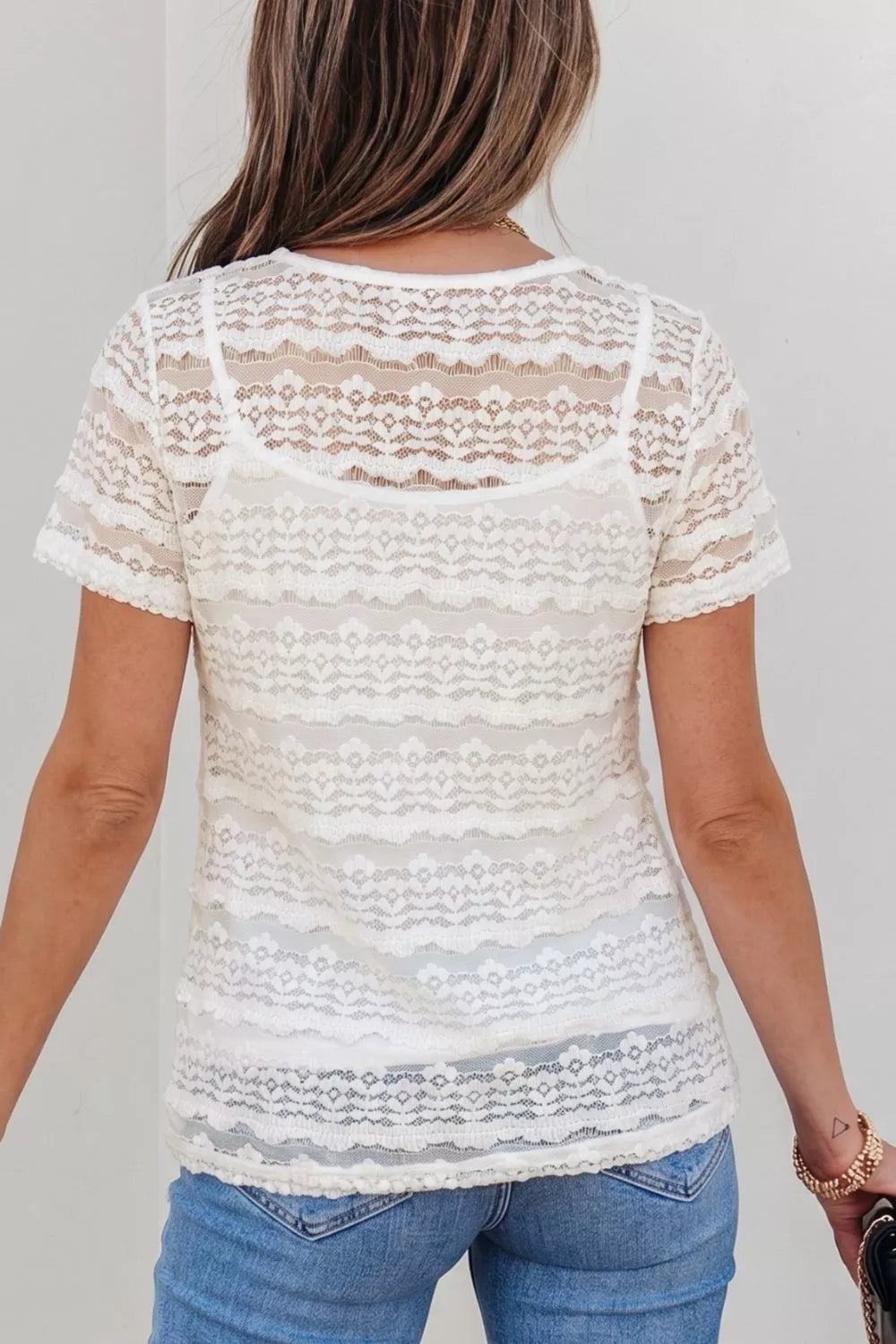Sheer Lace Short Sleeve Top
