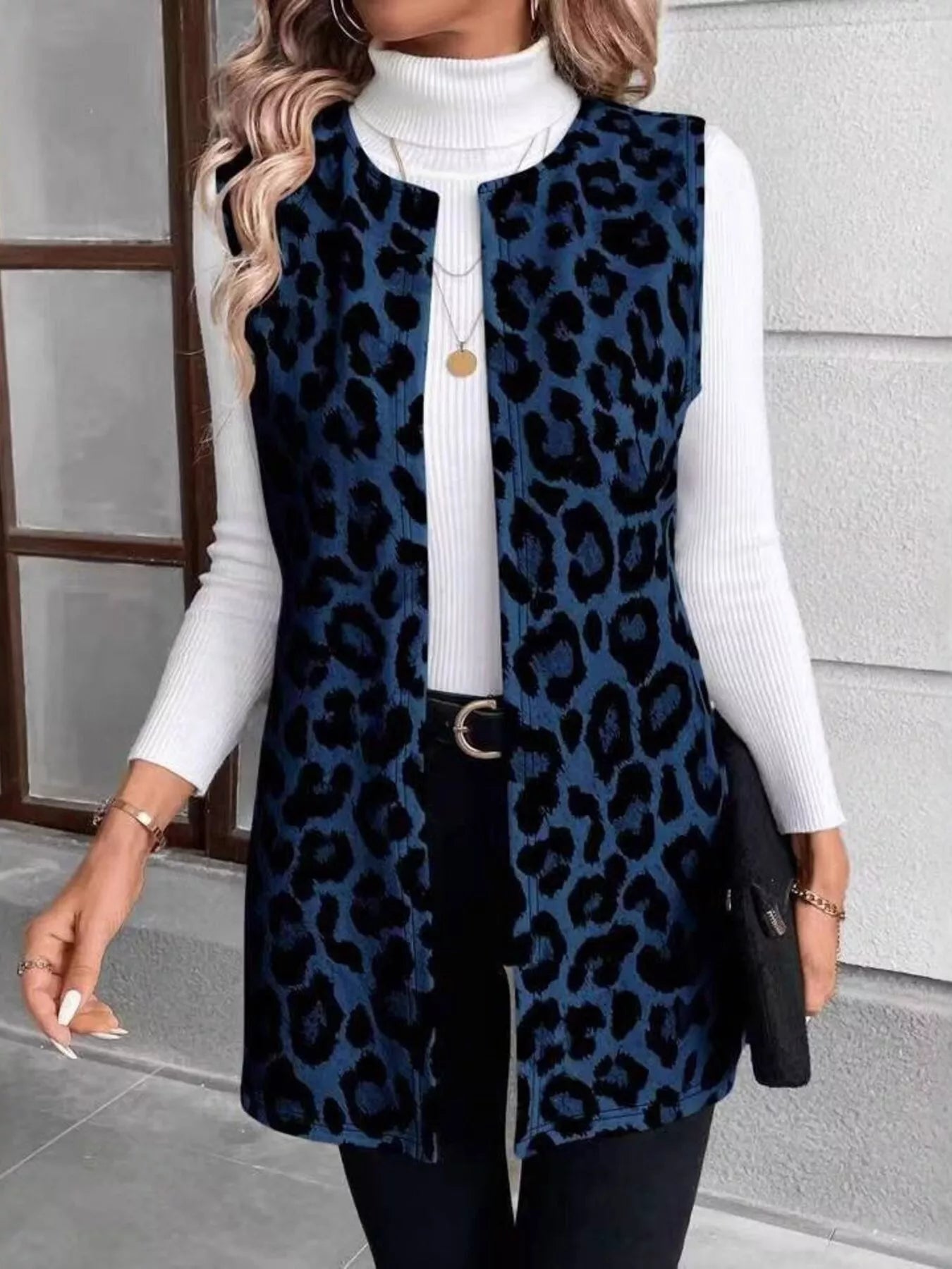 Sleeveless Leopard Print Vest Coat