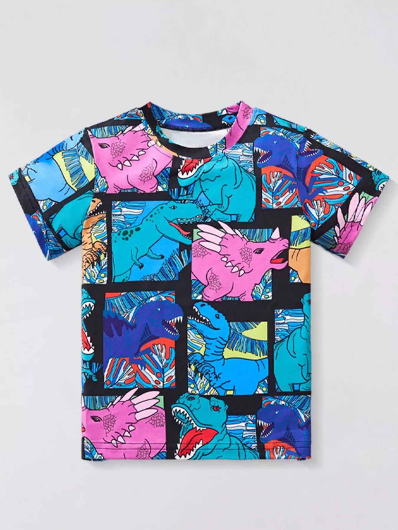 Children's Dinosaur Print Round Neck T-Shirt