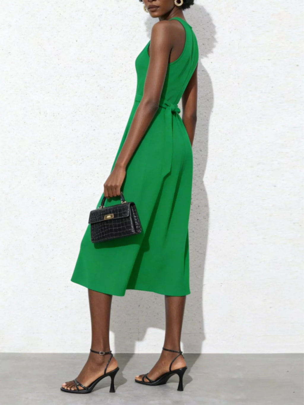Sleeveless Tie Waist Midi Dress