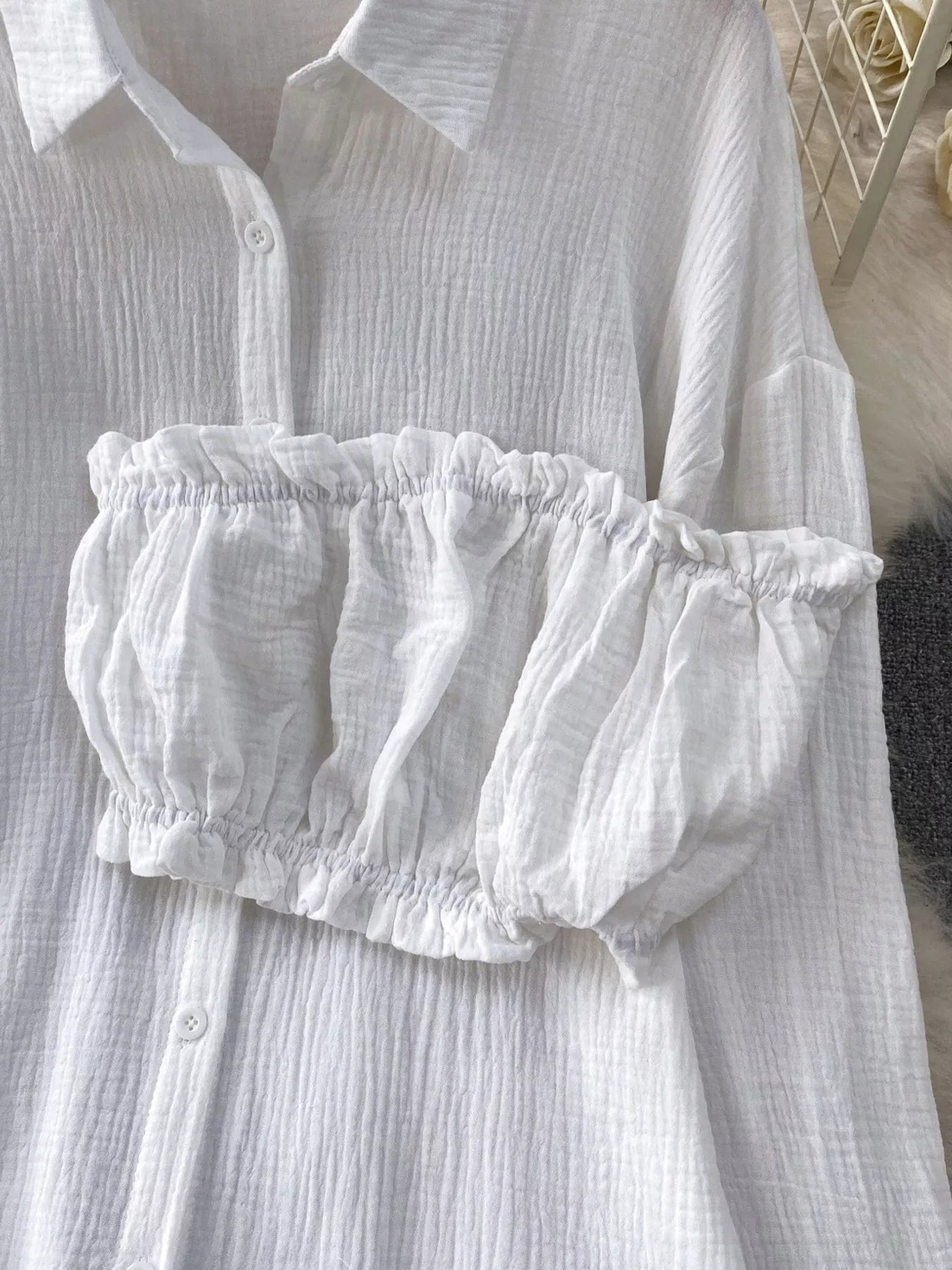 Tube Top & Long Sleeve Shirt & Shorts 3 Piece Set