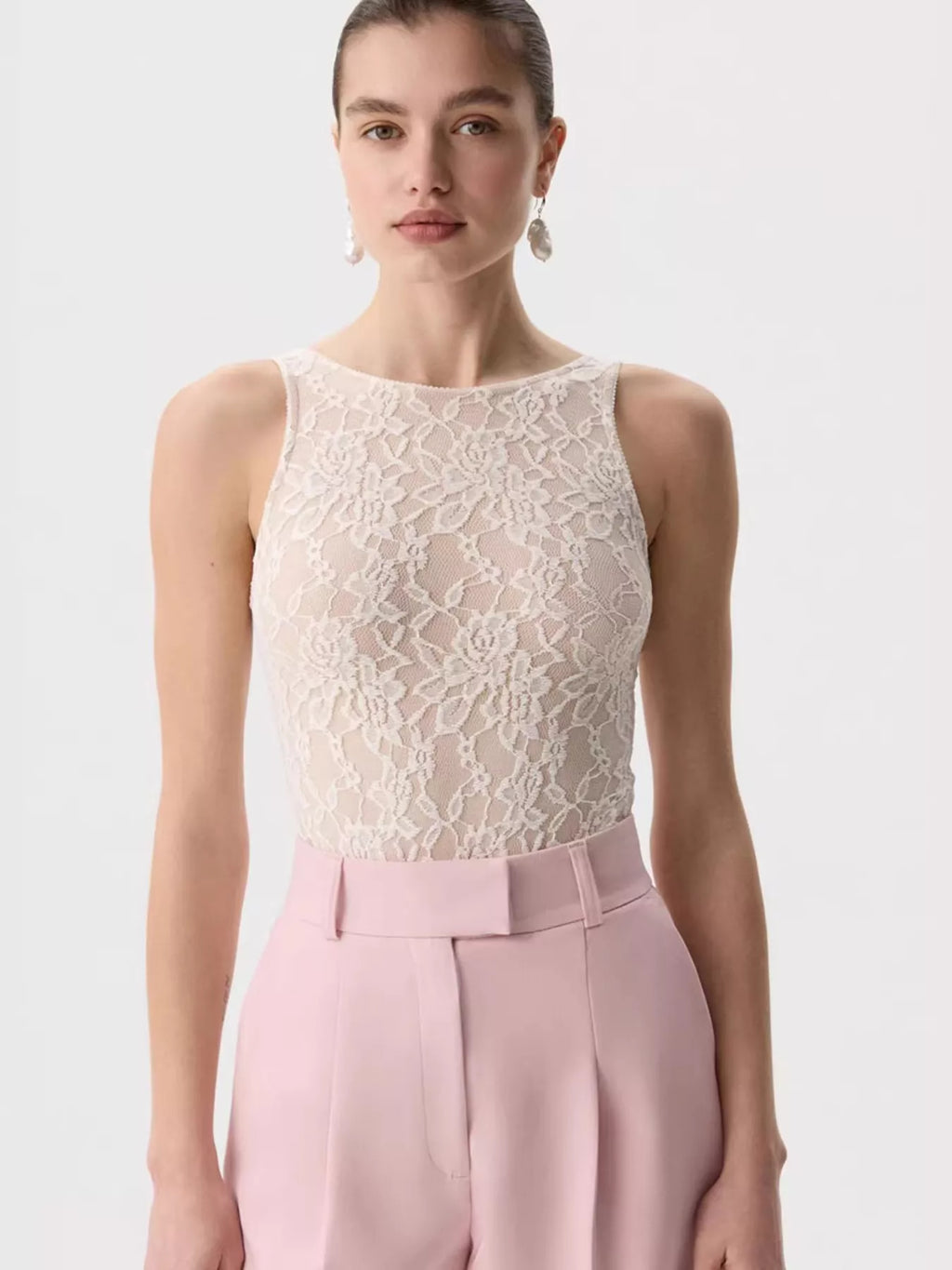 Lace Round Neck Long Sleeve Top