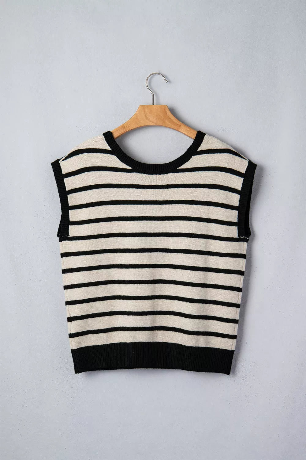 Stripe Bow Applique Short Sleeve Sweater