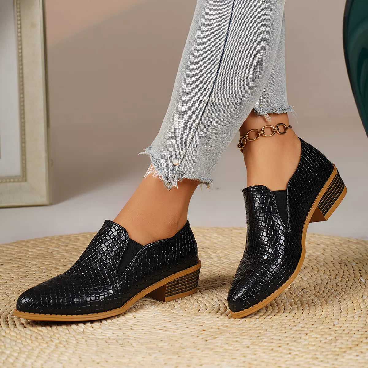 Point Toe Block Heels Loafers