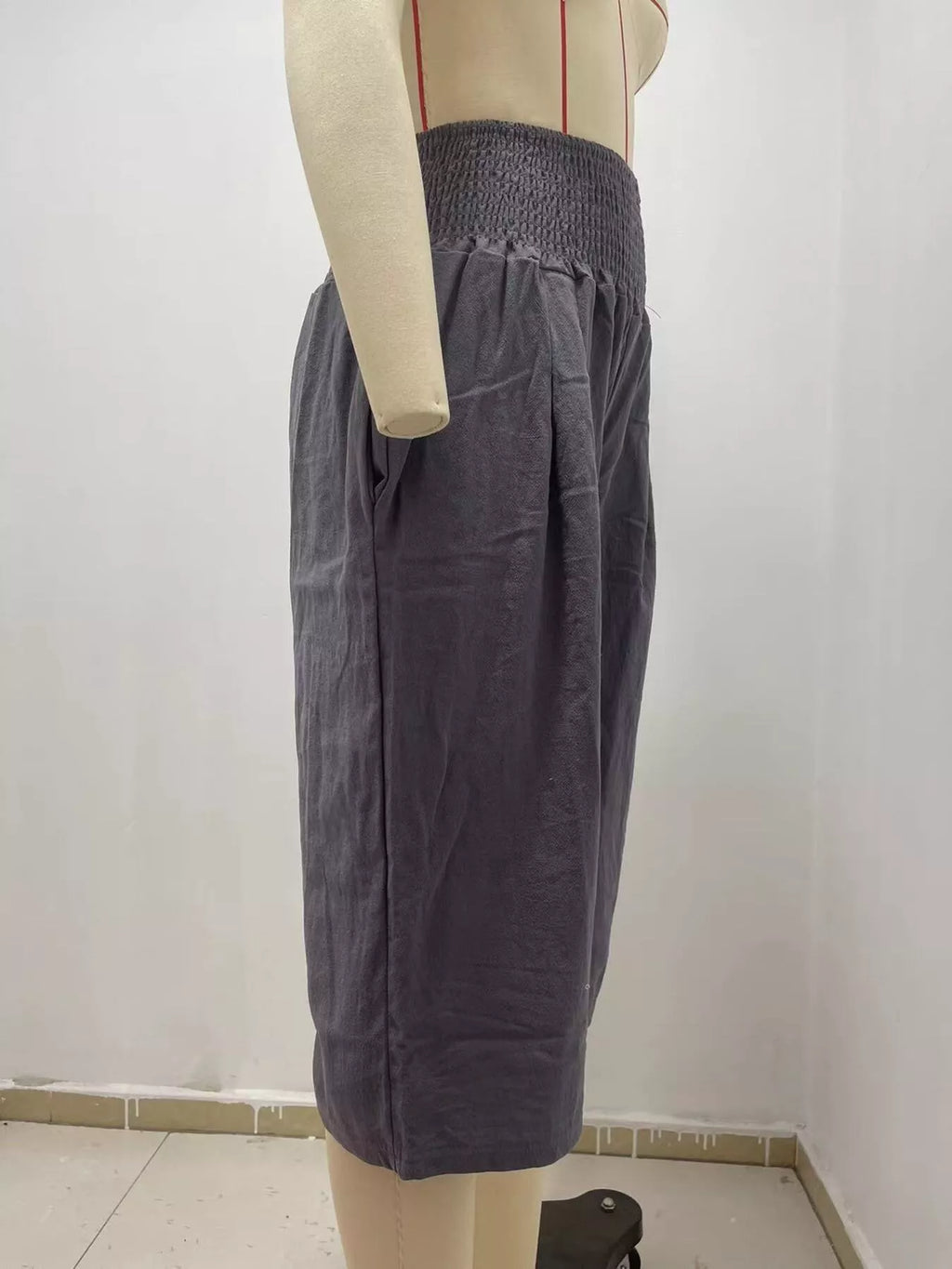 Smocked Wide-Leg Capri Pants