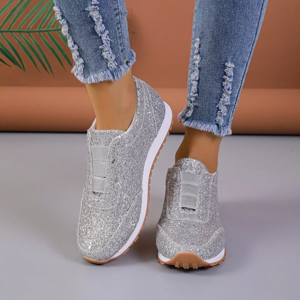 Round Toe Glitter Slip-Ons