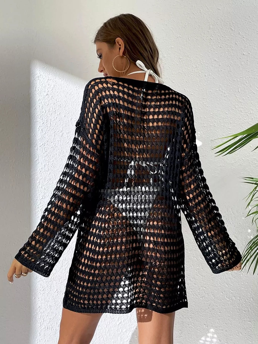 Crochet Knit Long Sleeve Cover-Up