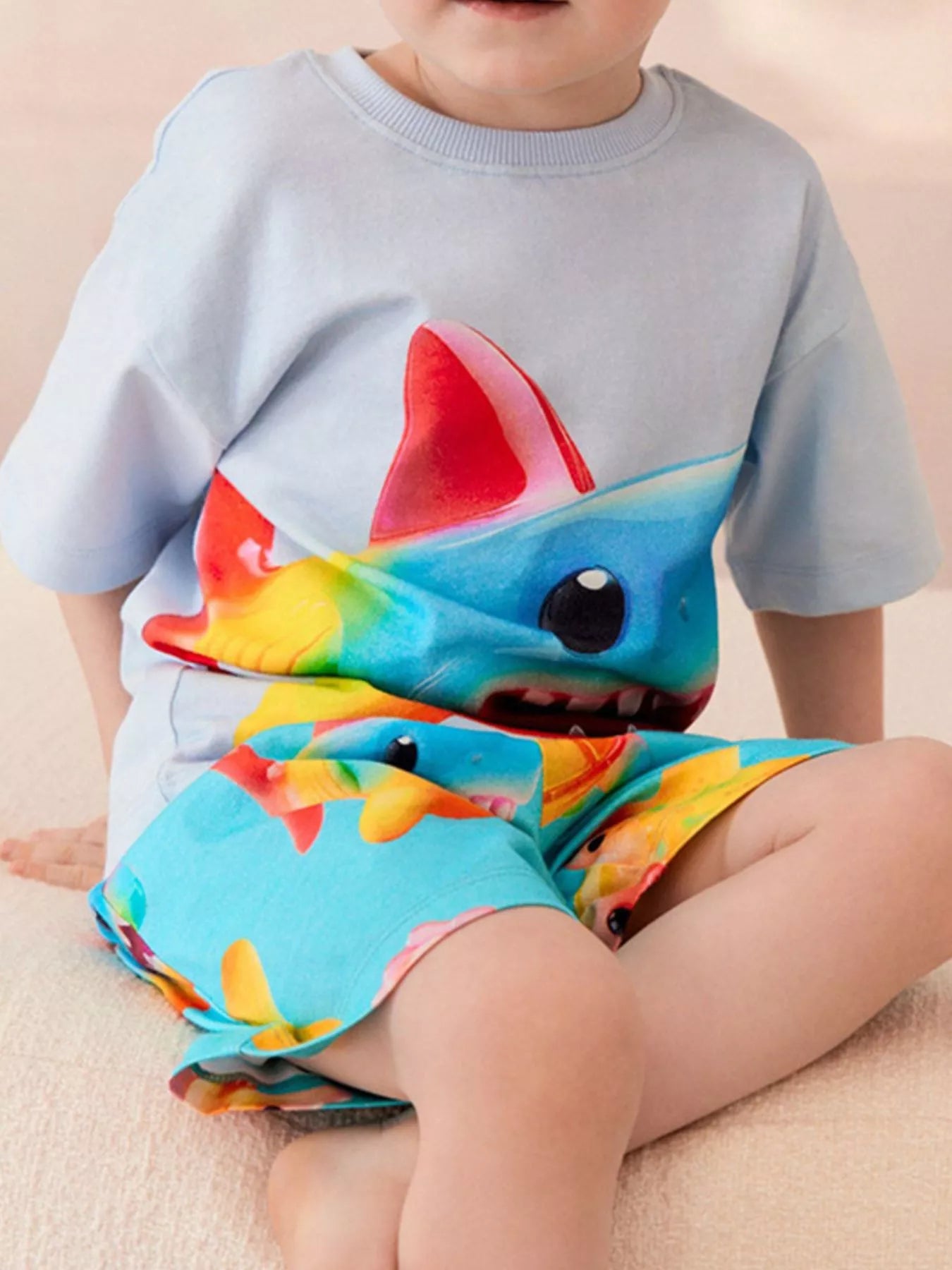 Children's Rainbow Shark Print Tee and Shorts Set