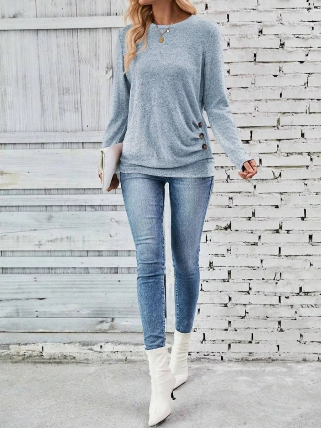 Casual Decor Button Long Sleeve T-Shirt