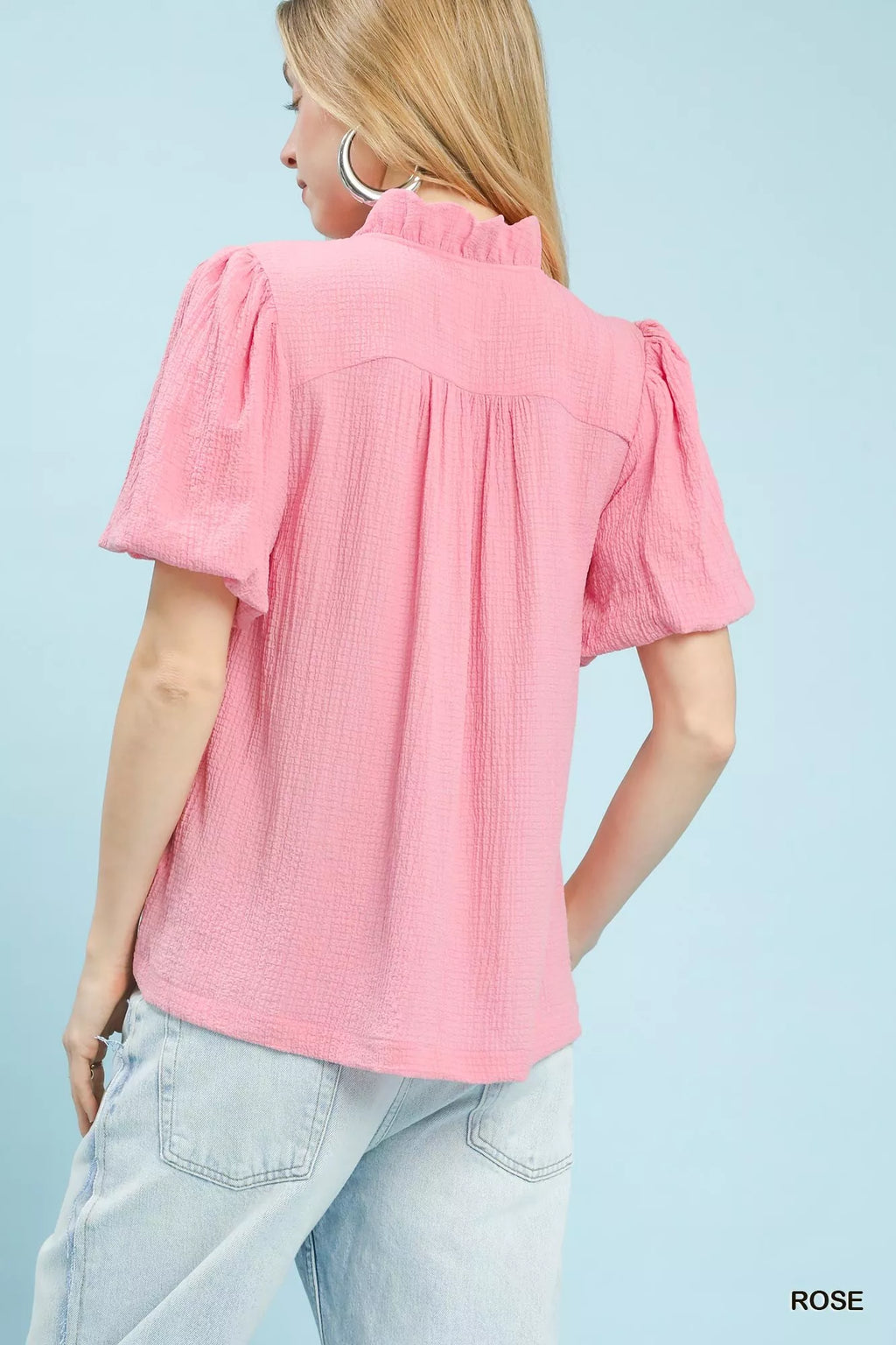 Umgee Seersucker Puff Sleeve Blouse