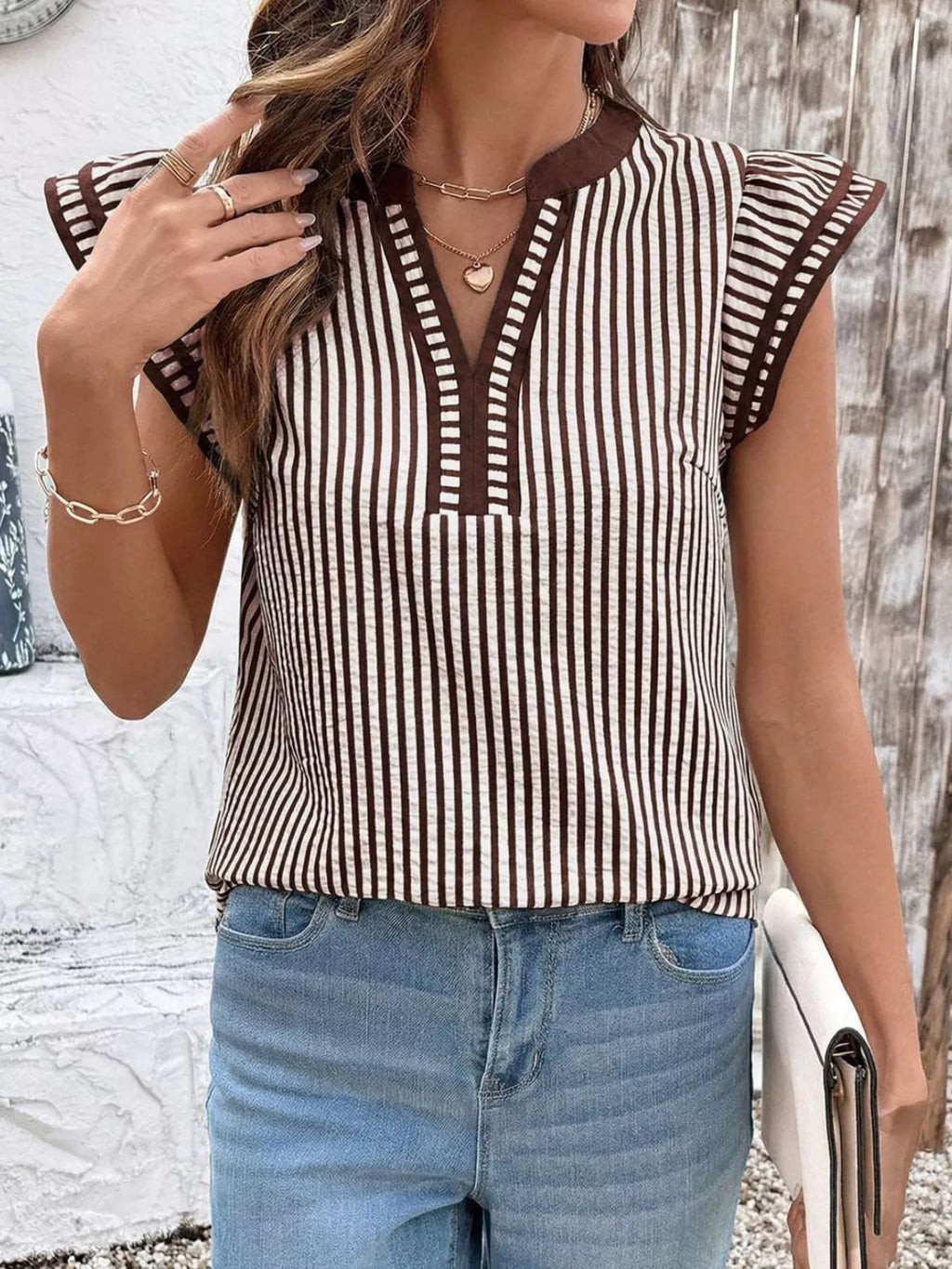 Striped Ruffle Sleeve Blouse