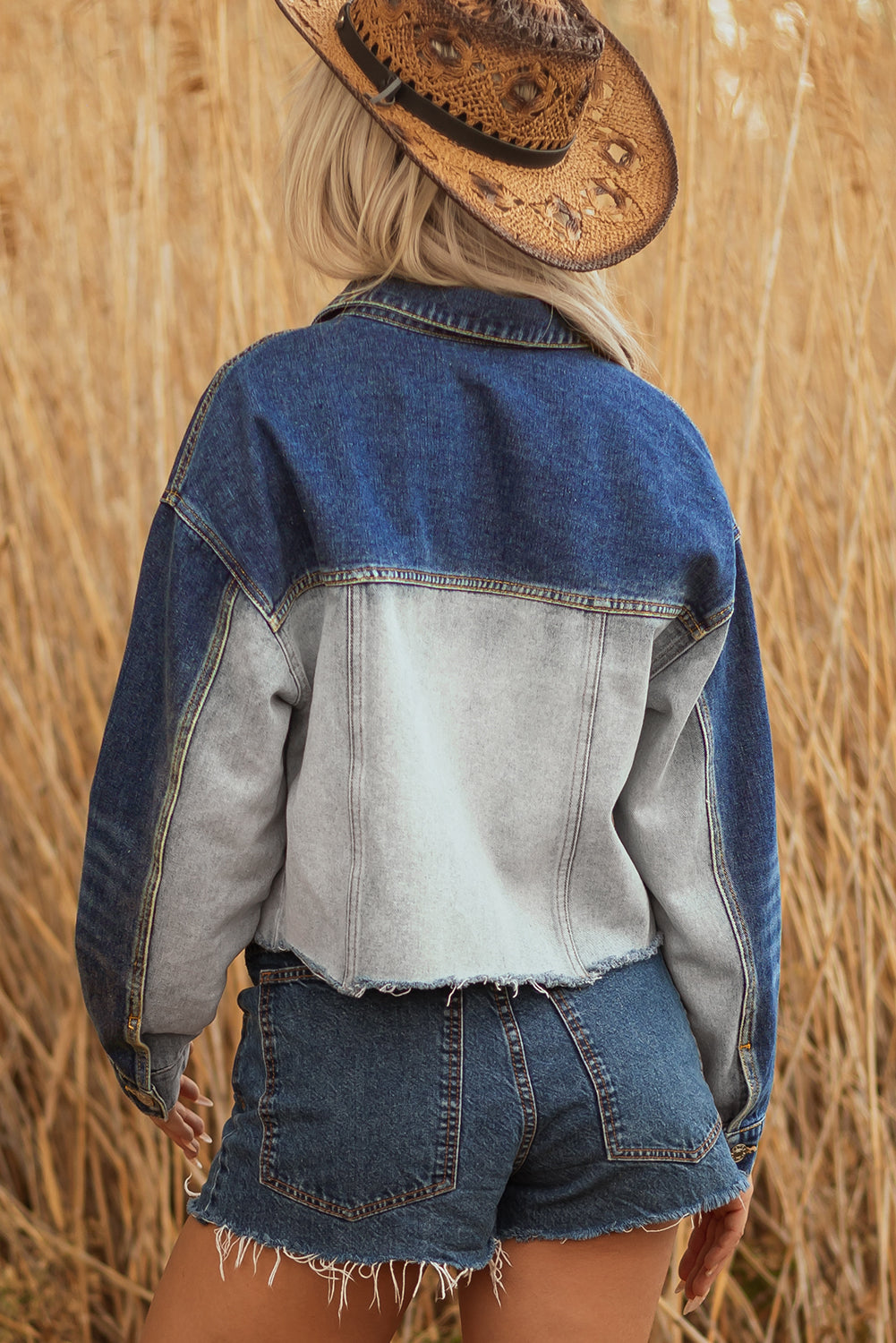 Denim Colorblock Patchwork Buttoned Jacket
