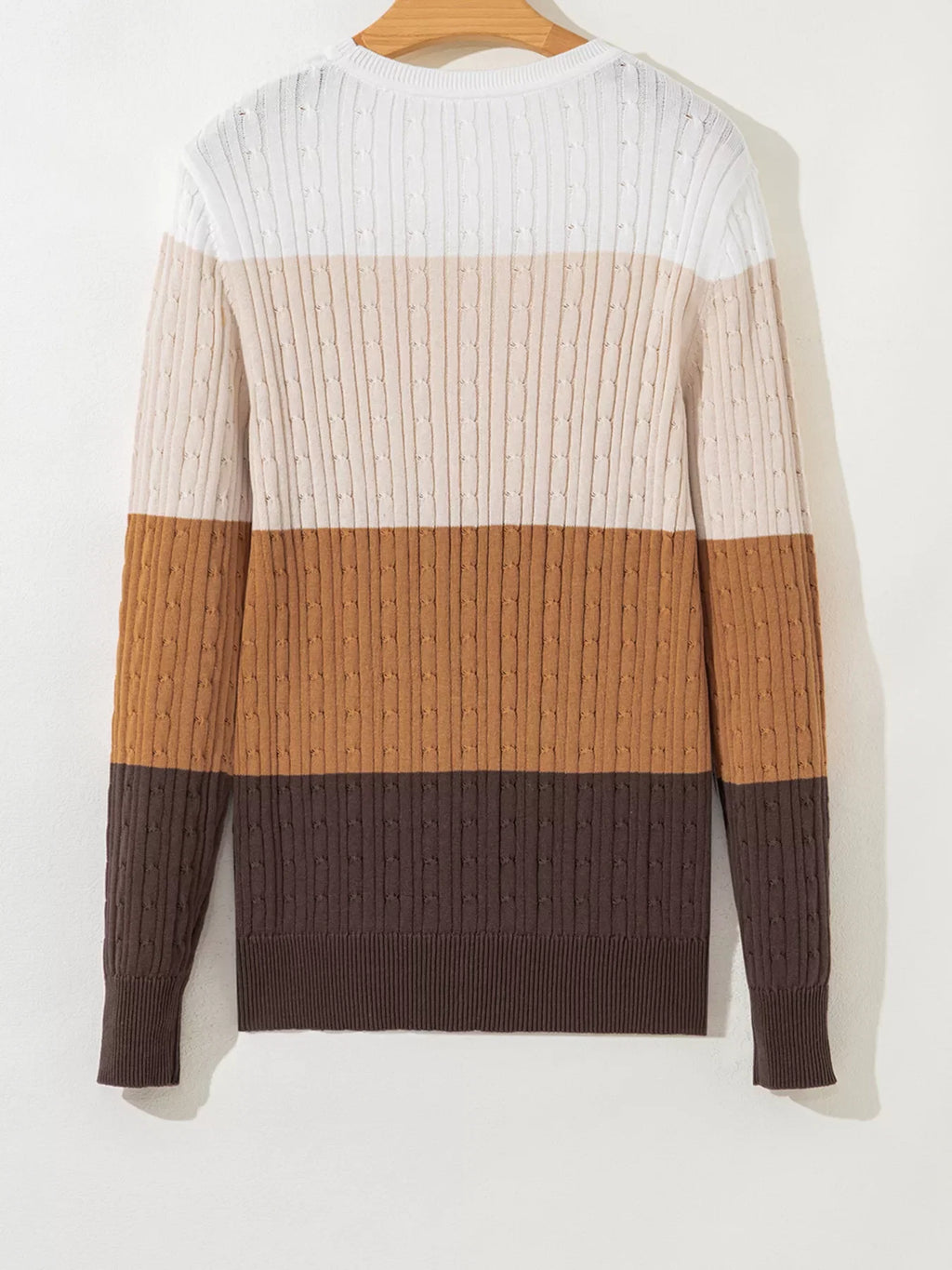 Colorblock Cable Knit Round Neck Sweater
