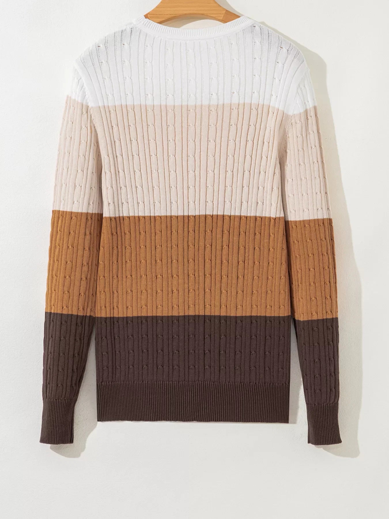 Colorblock Cable Knit Round Neck Sweater