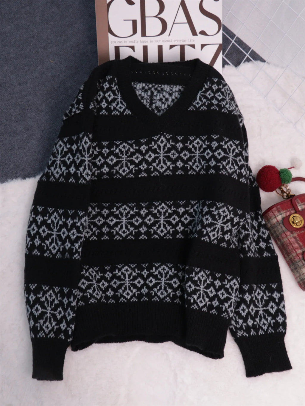 Contrast Ribbed hem Long Sleeve Sweater