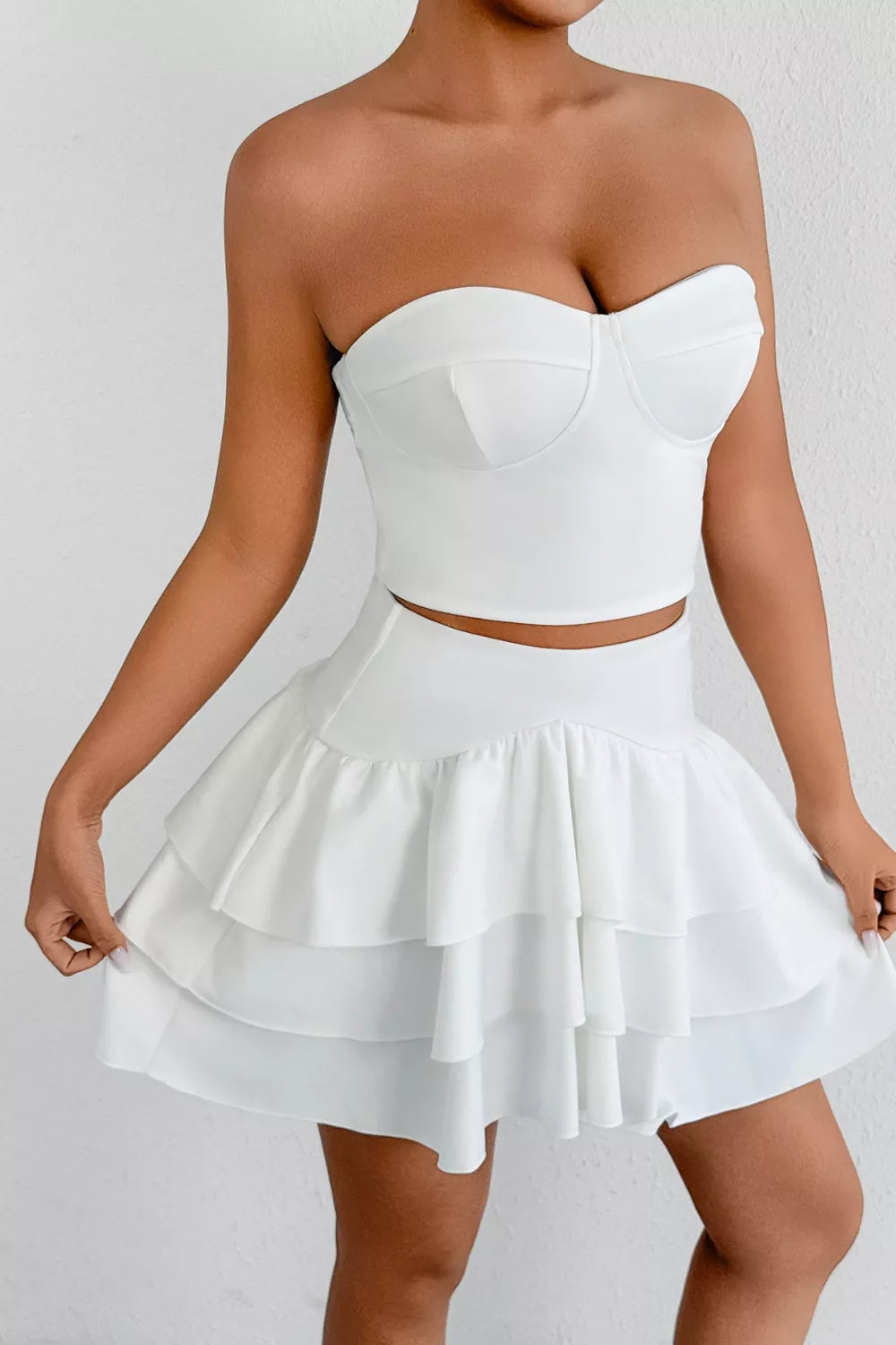 Tube Top and Ruffle Layered Skirt Set