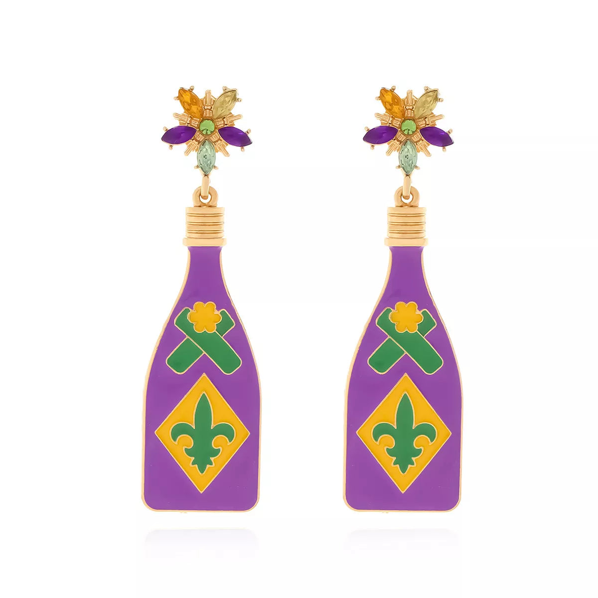 Mardi Gras Bottle Dangle Earrings
