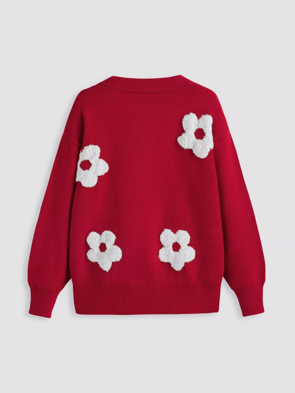 Button Down Floral Applique Knit Cardigan