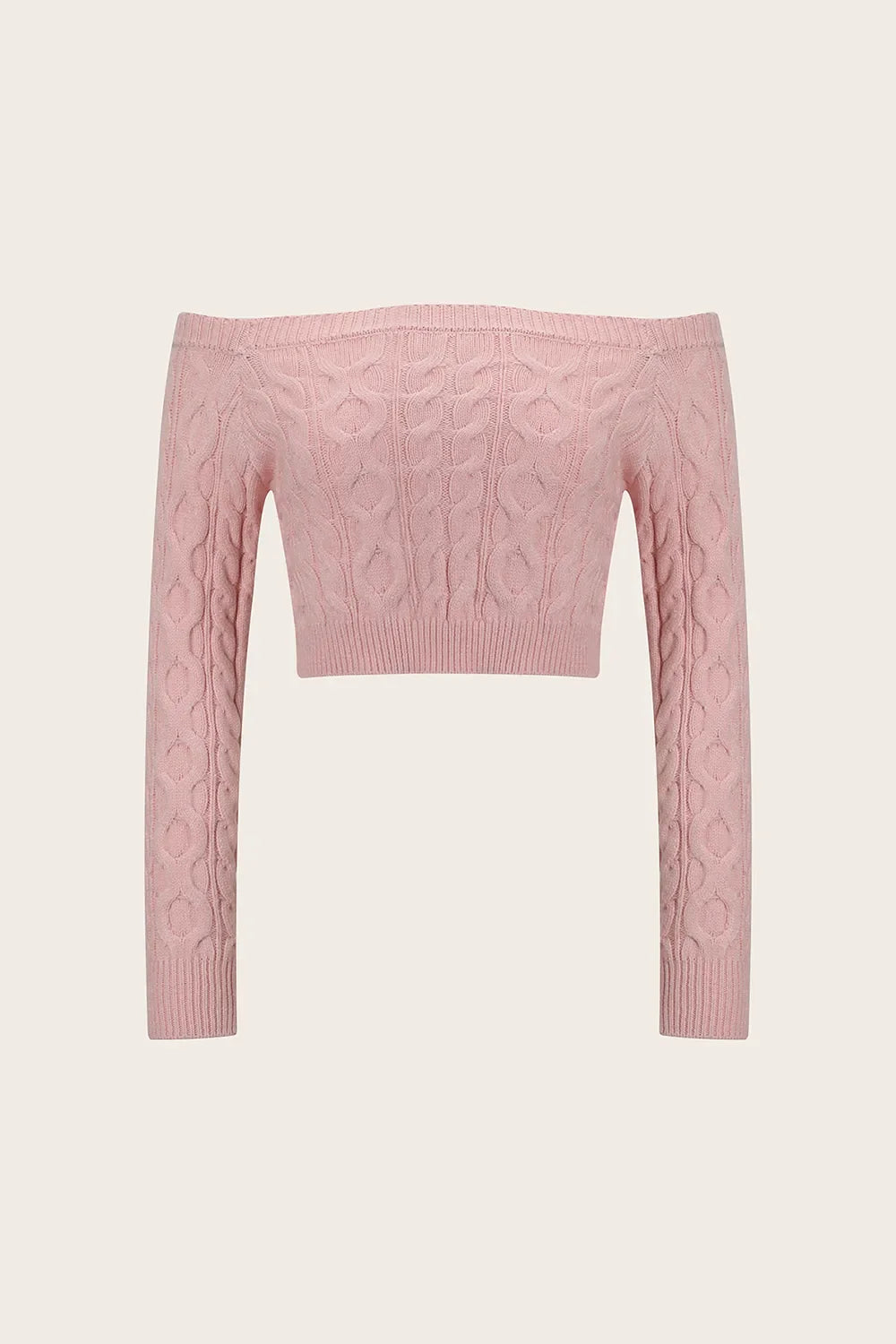 Cable-Knit Off-Shoulder Long Sleeve Sweater