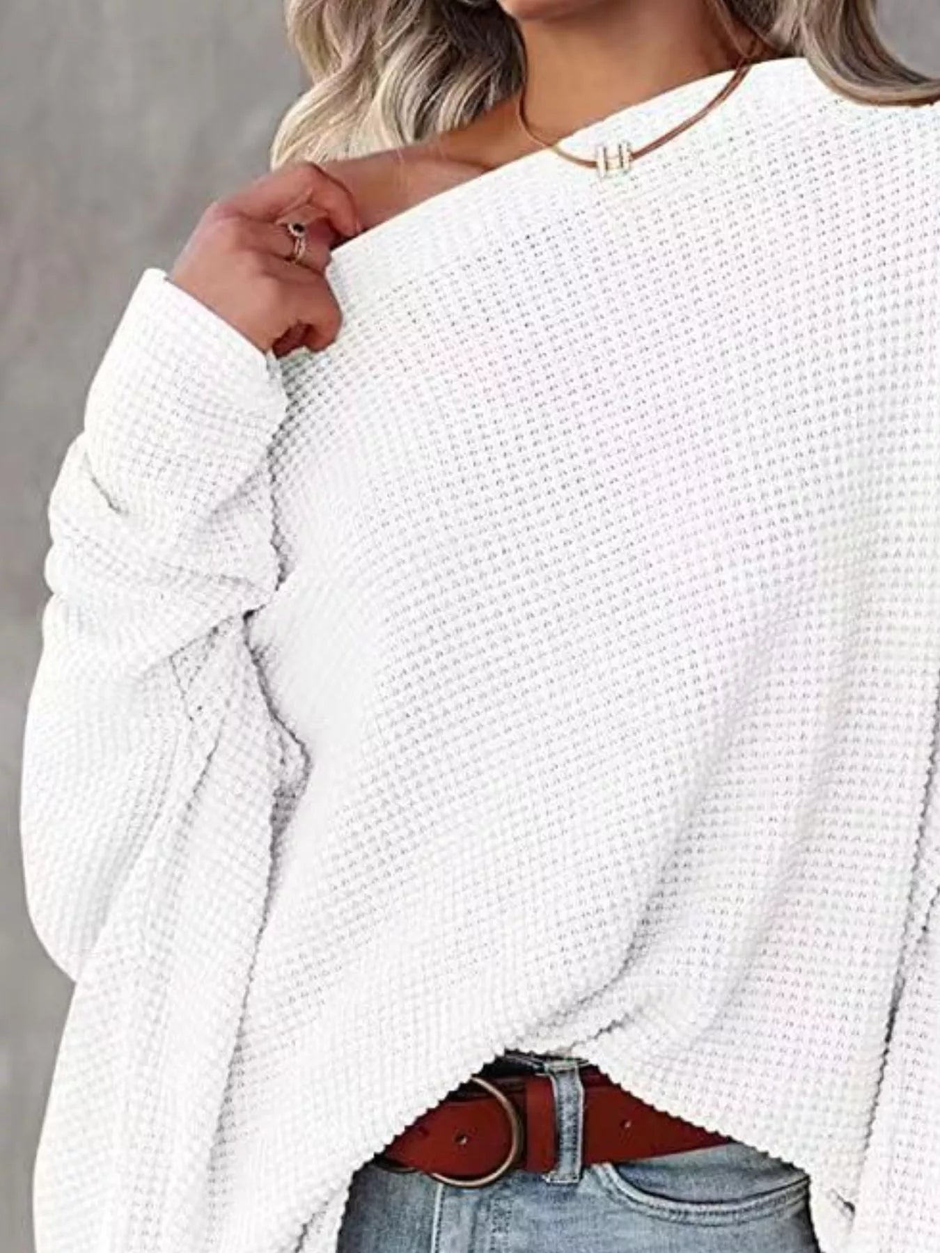 Waffle Knit Boat Neck T-Shirt